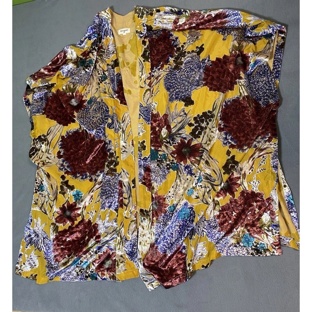 World Market Women's One Size Multi Color Velvet Floral Kimono